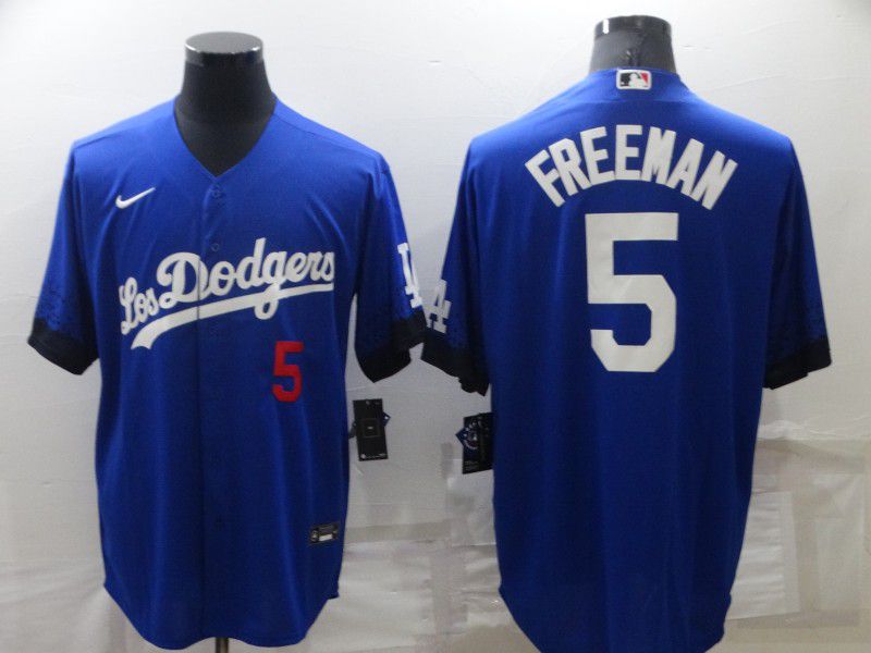 Men Los Angeles Dodgers 5 Freddie Freeman Blue City Edition Game Nike 2022 MLB Jersey